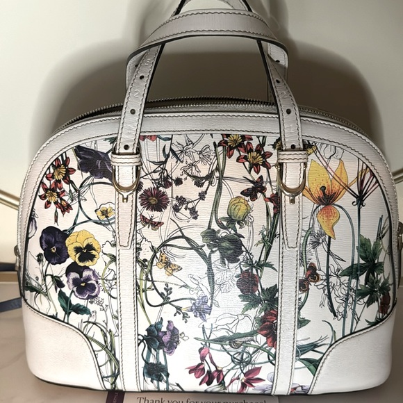 Gucci Handbags - Gucci Floral Satchel - Cream, Red, Yellow, Green, Purple